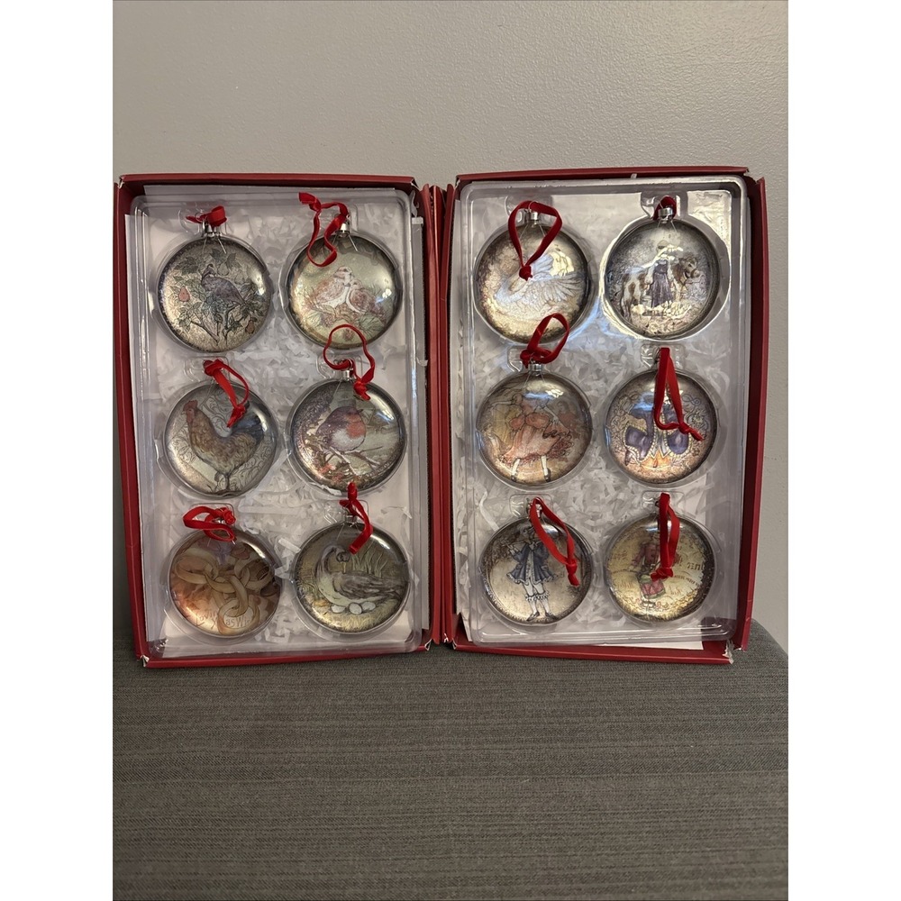 Vtg Limited Edition Glass Dome Ornaments Pottery Barn Twelve Days of Christmas